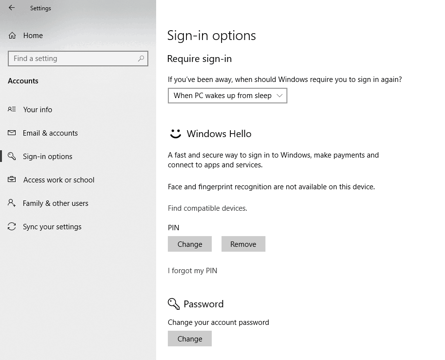 Windows 10 Sign-in Options