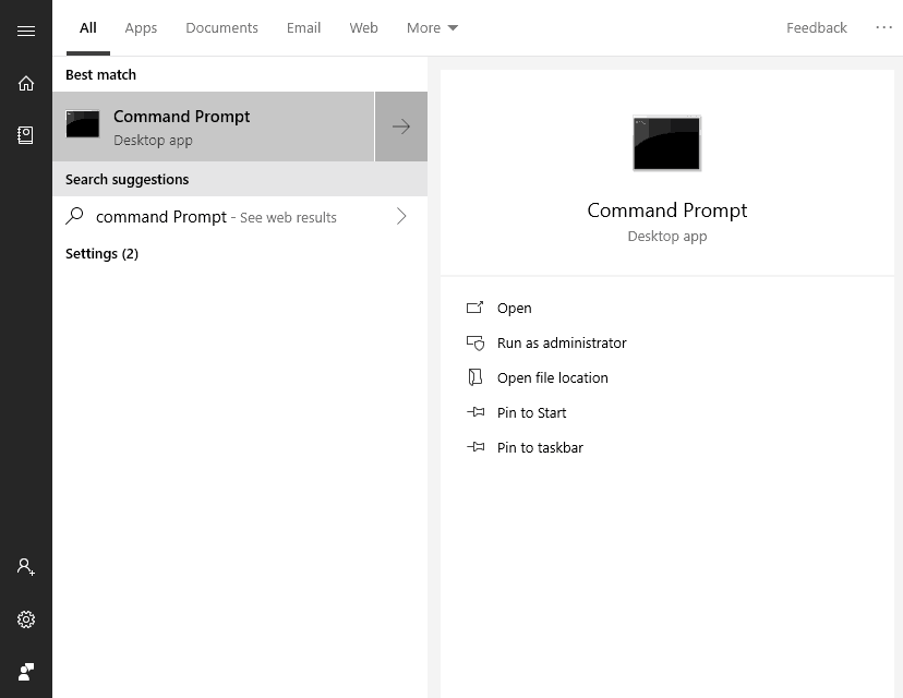 Start menu Command Prompt