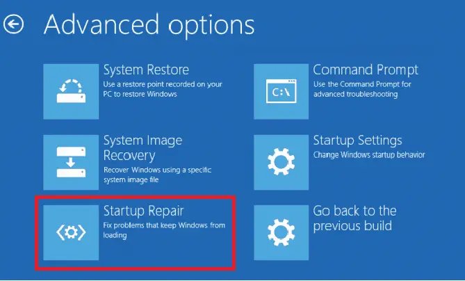 Startup repair option in WinRE