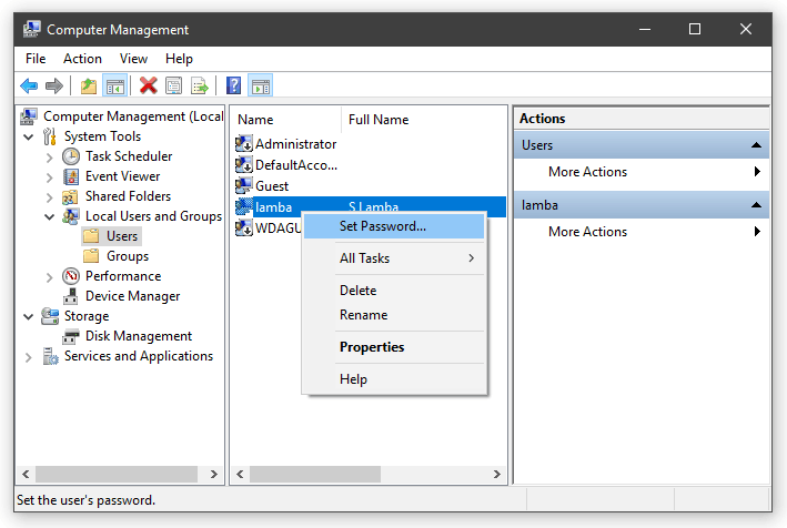 System Tools -Local Users and Groups -Users