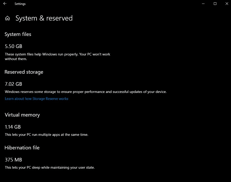 Windows 10 1903 Reserved Storage Size