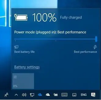Windows 10 Battery Menu to Adjust Brightness