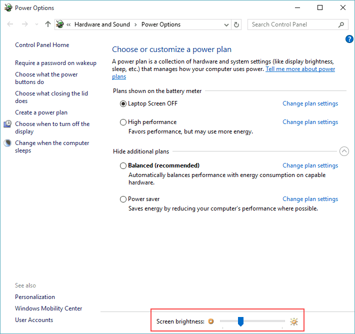 Windows 10 Power Plan - Screen Brightness