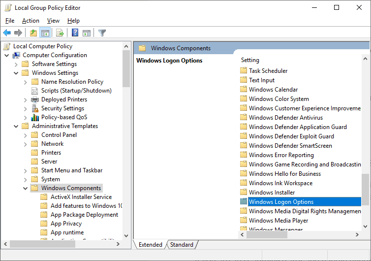 Windows Logon Options Group Policy Editor