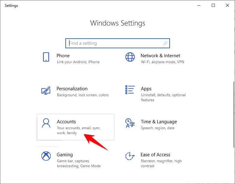 Windows Settings- Accounts