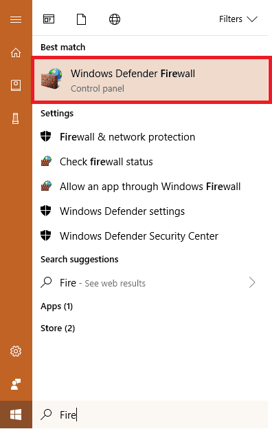 Windows defender Firewall result