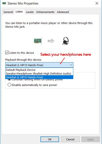 Select Headphone and Apply