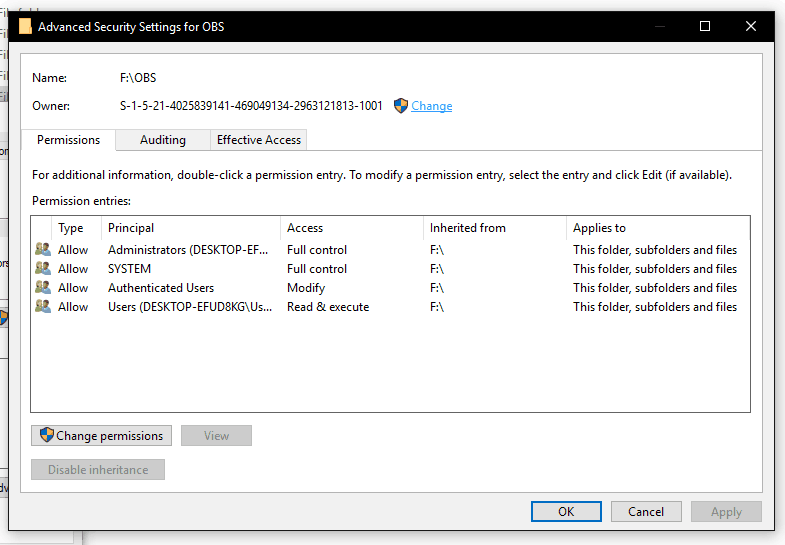 Advanced Security Settings Change Permission