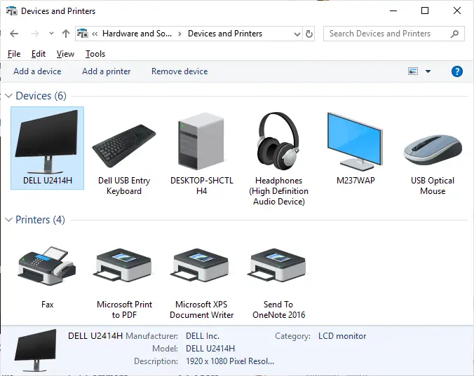 Devices and Printers Windows 10