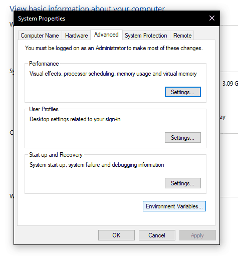 Environment Variables Windows 10