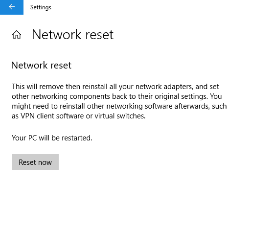 Reset Network Settings Windows 10