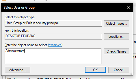 Select User or Group - Add Administrator