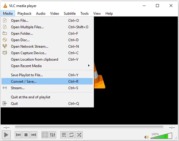 VLC Media Player Media - Convert Option