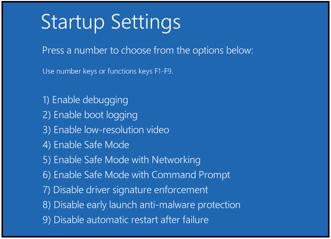 Windows 10 Startup Options