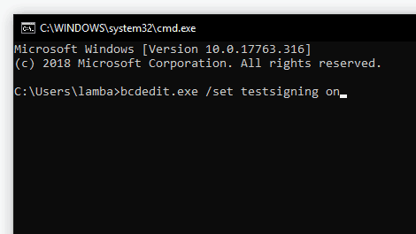 Windows 10 TestSigning On