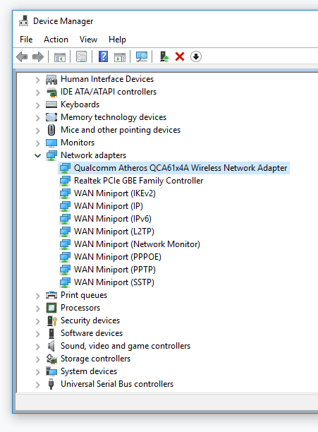 Windows 10 Network Devices