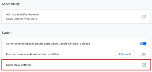 Chrome Proxy Settings