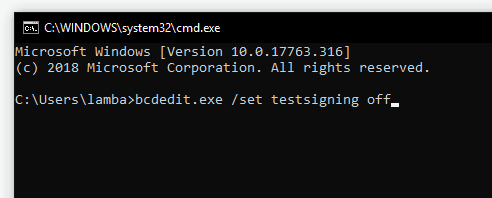 Set testsigning off Windows 10