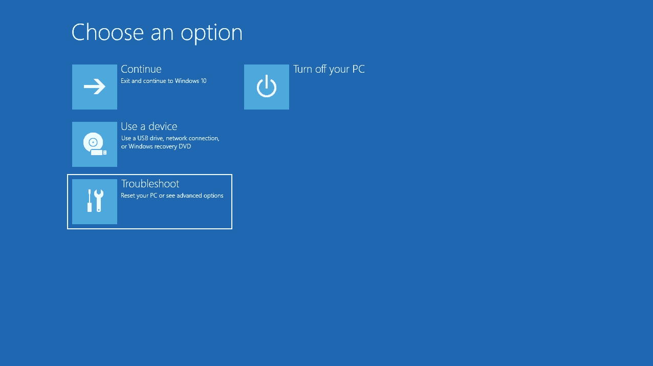 Windows 10 Troubleshoot Menu