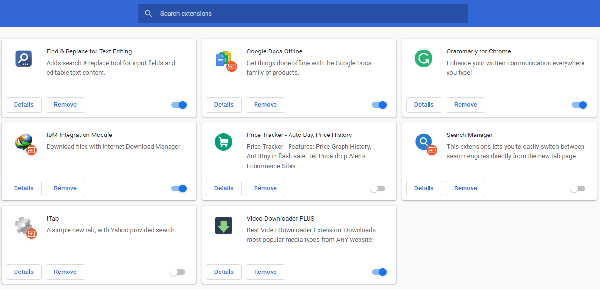 All extensions in chrome