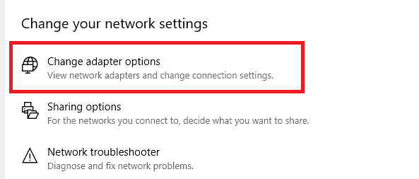Change adapter options in Network connections