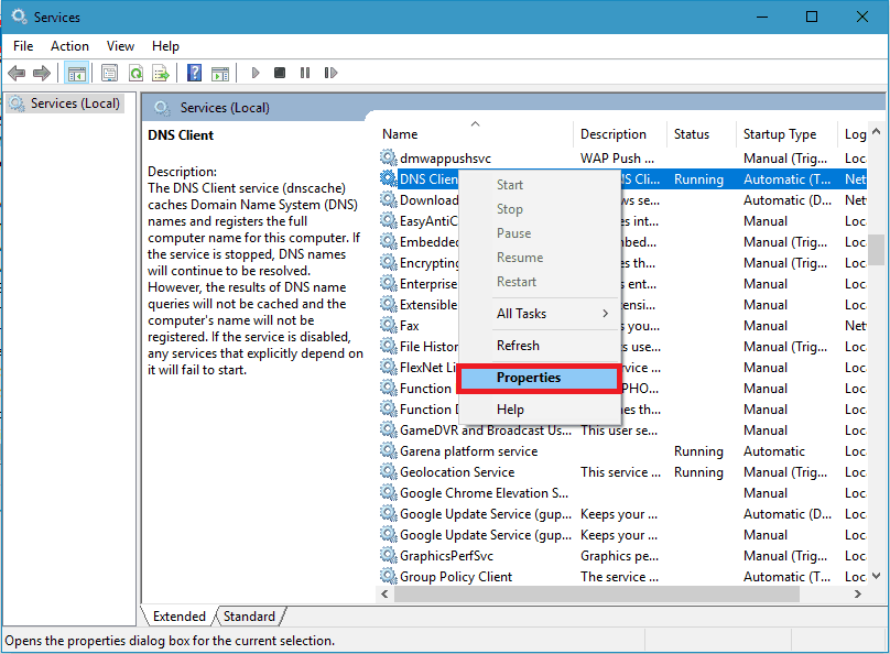 DNS Client properties