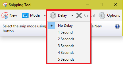 Delay feature in Snipping tool