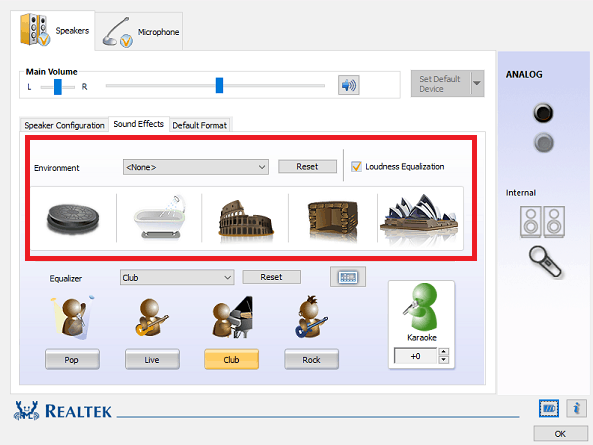 Environment effect in Realtek HD Audio Manager