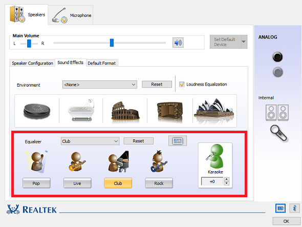 Equalizer in Realtek HD Audio Manager