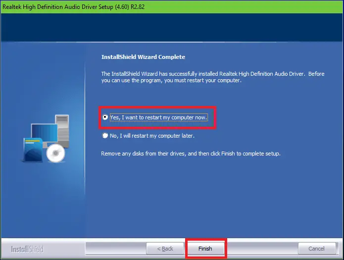 Finalizing the installation of Realtek HD Audio Manager