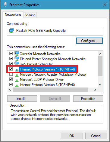 IPv4 in Ethernet properties