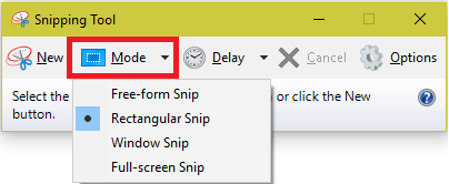 Modes in Snipping tool
