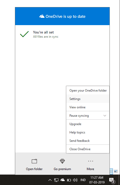OneDrive settings