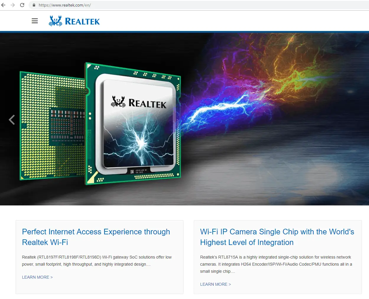 Realtek website homepage