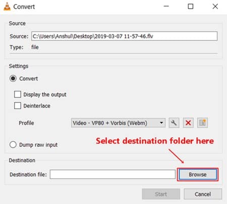 Select destination folder and proceed