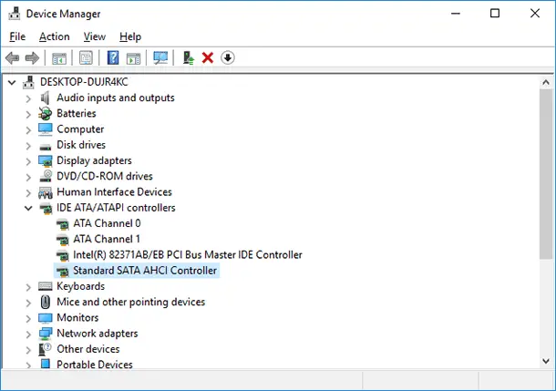 Windows 10 Device Manager - Satandard SATA AHCI Controller