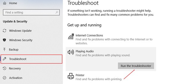 click on run troubleshooter