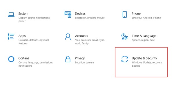 click on update and security