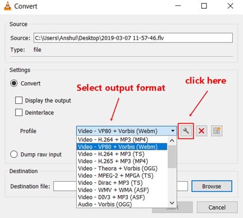 select output profile and go to settings