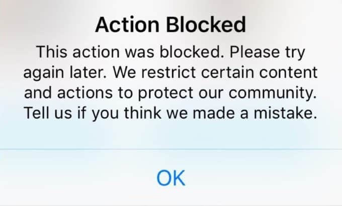 Action Blocked - Instagram Error
