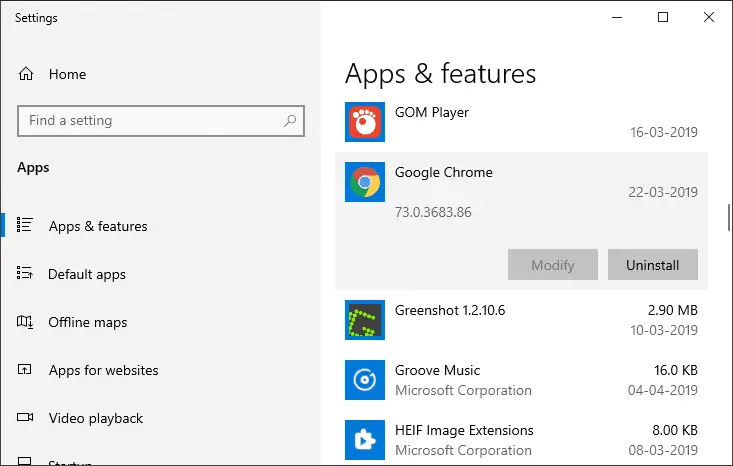 Add & Remove - Uninstall Google Chrome