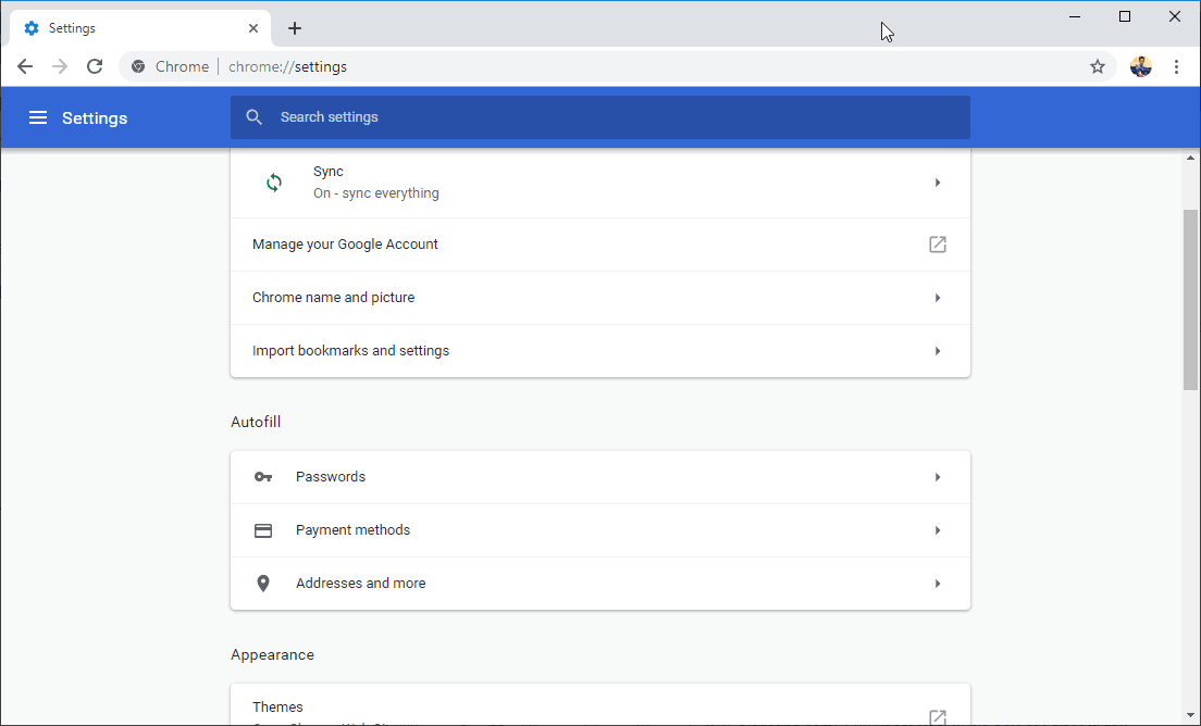 Chrome Settings