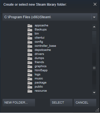 Create or Select a new steam library