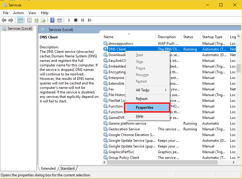 DNS Client properties