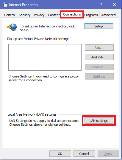 LAN Settings in internet properties