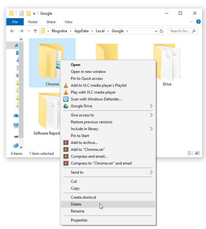 Local App Data Chrome Folder Delete.com