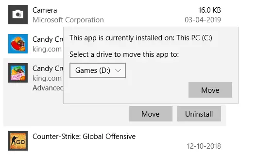 Move Microsoft Store Installed Apps