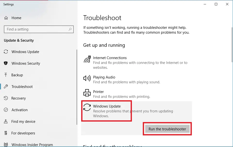 Run the Windows update troubleshooter