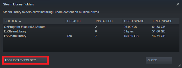 Steam Library Folders window