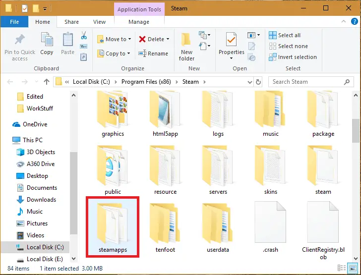 Steamapps folder in install directory